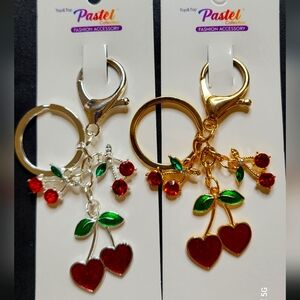 Gold Or Silver Cherry Hearts Keychain/ Bag Charm NWT